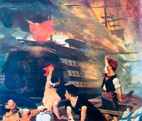 Destrucción de navíos turcos en 1821 y 1822 por brulotes griegos