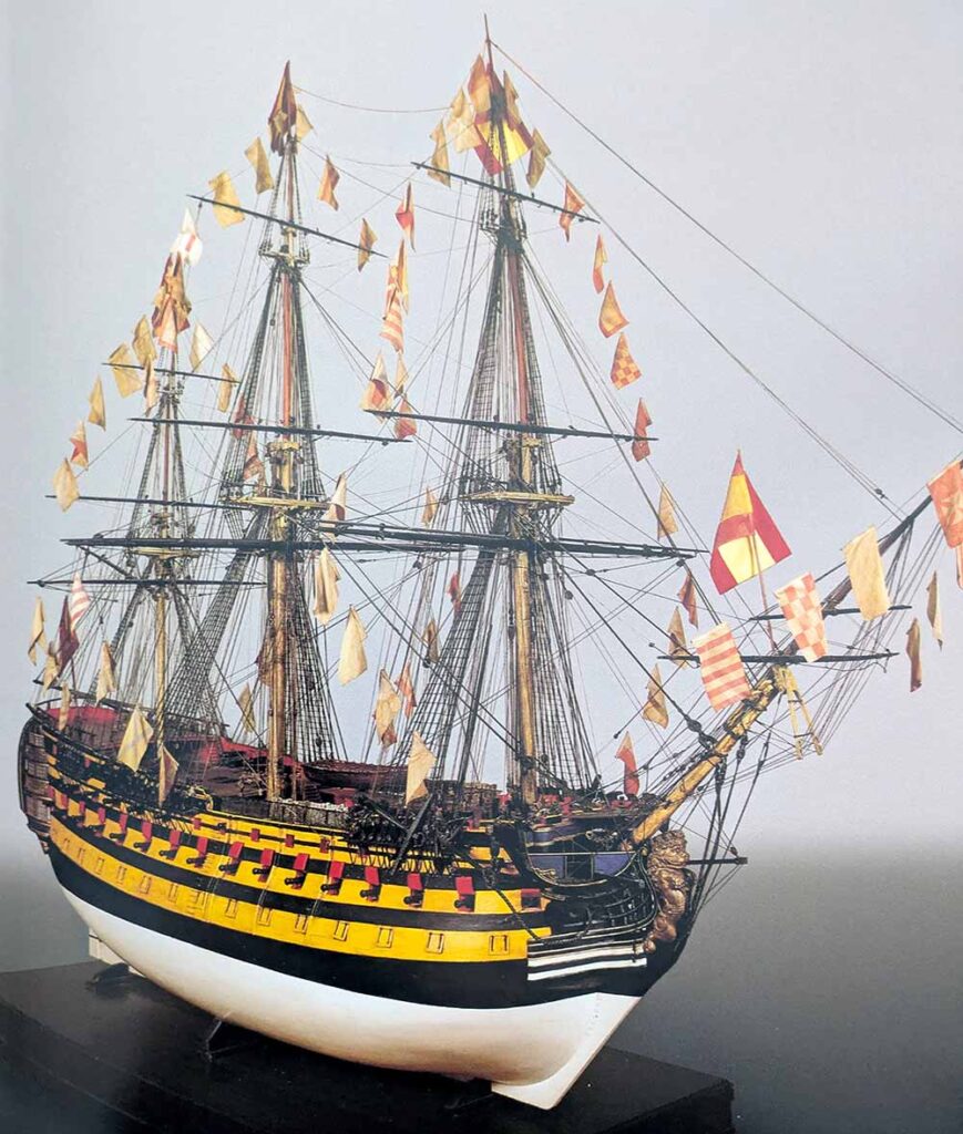 Vista del modelo del navío Santa Ana por la amura de estribor. Imagen del Museo Naval de Madrid.