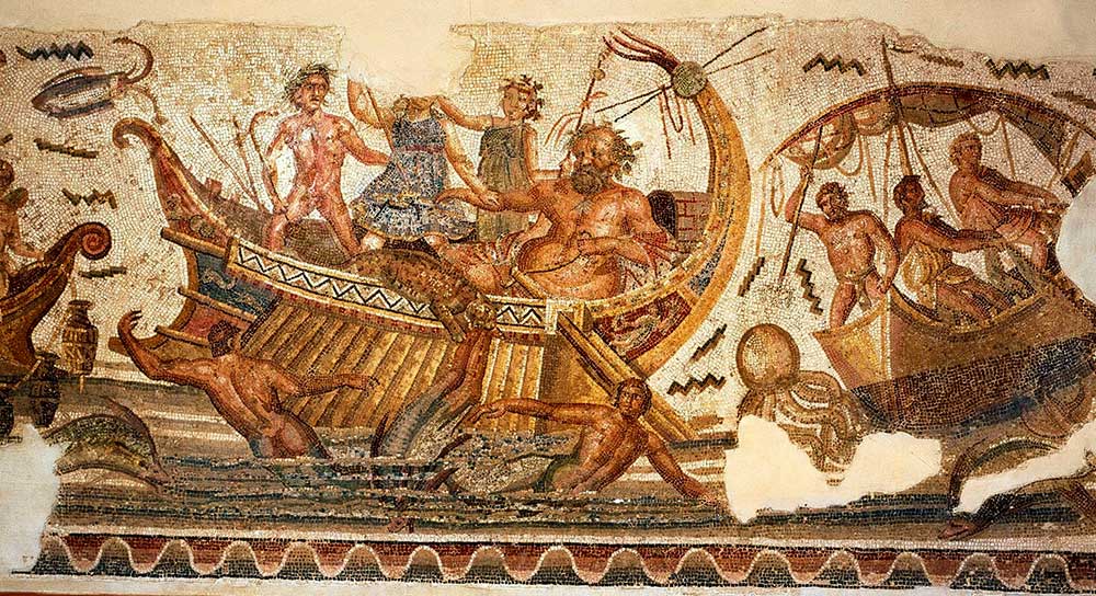 Mosaico de Mougga, Dionisos perseguido por los piratas