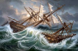 Naufragio de la fragata Juno. Pintura basada en el grabado de Jules Noel. De Tormentas y naufragios, 1868-1869, de Zurcher y Margolle, de Il Giro del mondo (World Tour), Revista de geografía, viajes y disfraces, volumen IV, número 10, 10 de marzo de 1870. Pintura de Todo a babor.
