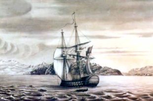 Momento en que la dotación del navío Fernando VII abandona el buque.