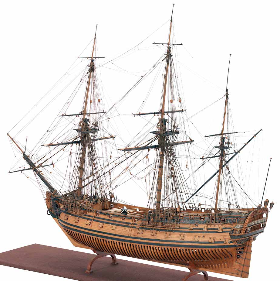 Detalle de la popa del modelo de arsenal de un navío británico de 70 cañones realizado sobre 1717.