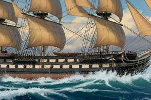 Navío Algeciras en uno de sus numerosos viajes que hizo entre la Península y América durante la guerra contra los franceses. Pintura de Todo a babor.