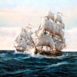 Navío Glorioso durante su segundo combate en el Cabo Finisterre