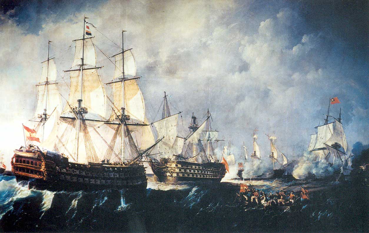 El navío Pelayo salvando al navío Santísima Trinidad durante el combate de San Vicente