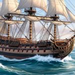 Navío Príncipe de Asturias, alias Burlandina, navegando en su servicio en la Real Armada. Pintura de Todo a babor.
