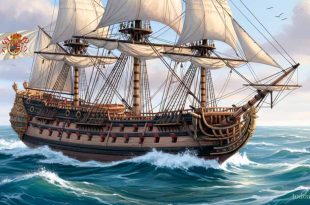 Navío Príncipe de Asturias, alias Burlandina, navegando en su servicio en la Real Armada. Pintura de Todo a babor.