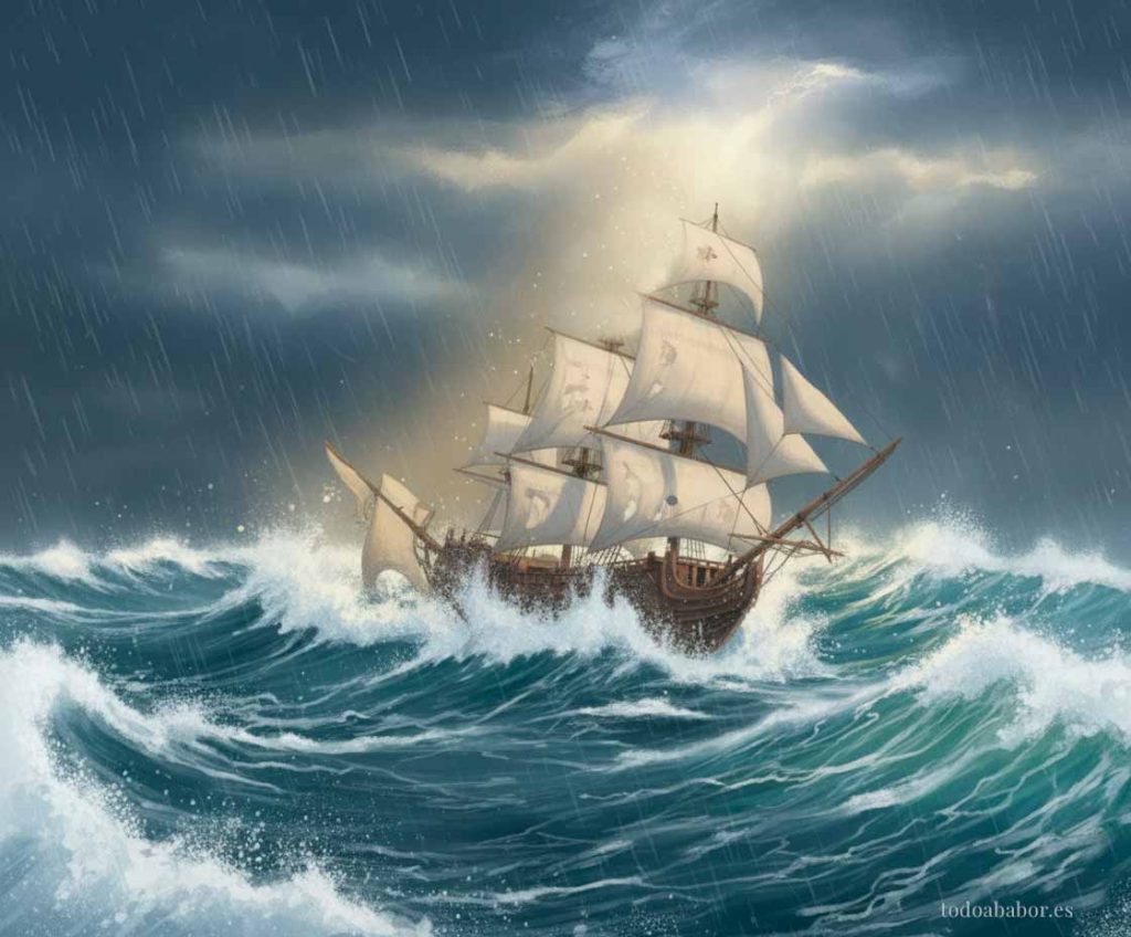 El navío San Luis en el temporal de 1731. Pintura de Todo a babor.