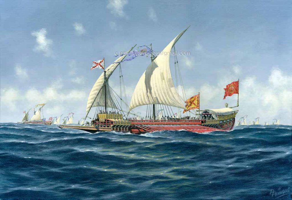 Pintura de una galera española.
