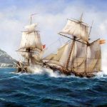 "Presa frente a Gibraltar", pintura de Pintura de Augusto Ferrer-Dalmau sobre el apresamiento que realizó la goleta corsaria española Virgen del Carmen al bergantín británico Mary Wilson en el Estrecho de Gibraltar el 6 de octubre de 1807. Una más de las capturas realizadas por los buques corsarios españoles y de guerra en aquellas guerras.