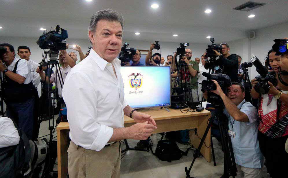 El Presidente Juan Manuel Santos tras hablar sobre el San José en 2015. Fuente El Confindencial
