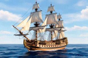 Segundo navío llamado Príncipe de Asturias en la Real Armada, navegando en su servicio español. Pintura de Todo a babor.