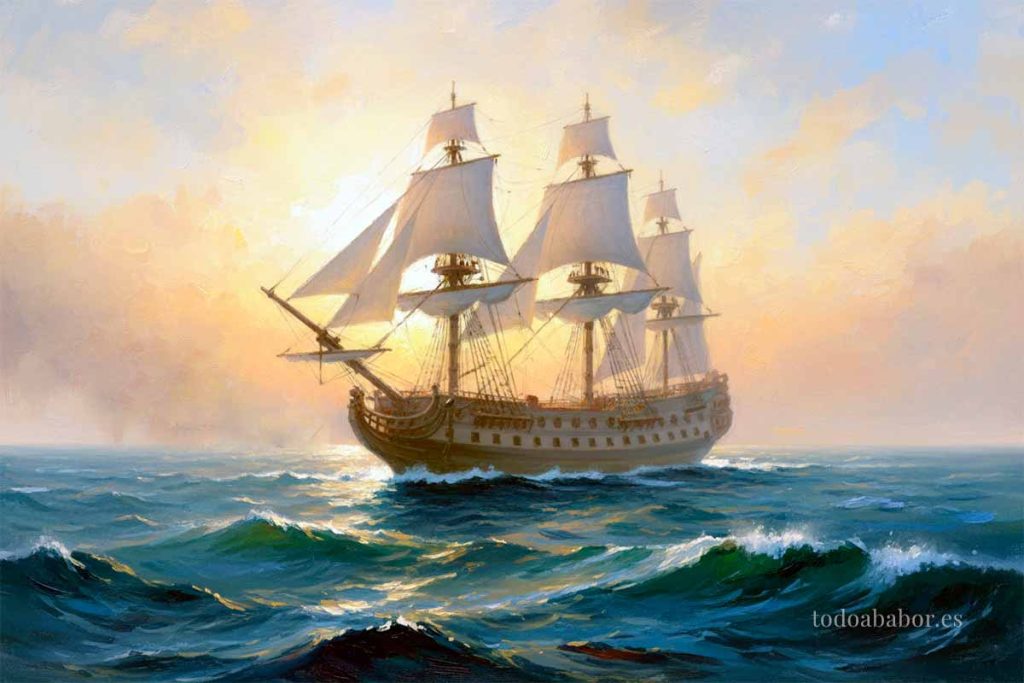 El navío Príncipe de Asturias días antes de la batalla de Cabo Passaro. Pintura de Todo a babor.