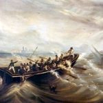 La lancha española al rescate de los náufragos de la USS Somers. Con el guardiamarina Fulgencio Briant al mando de la embarcación salvadora.