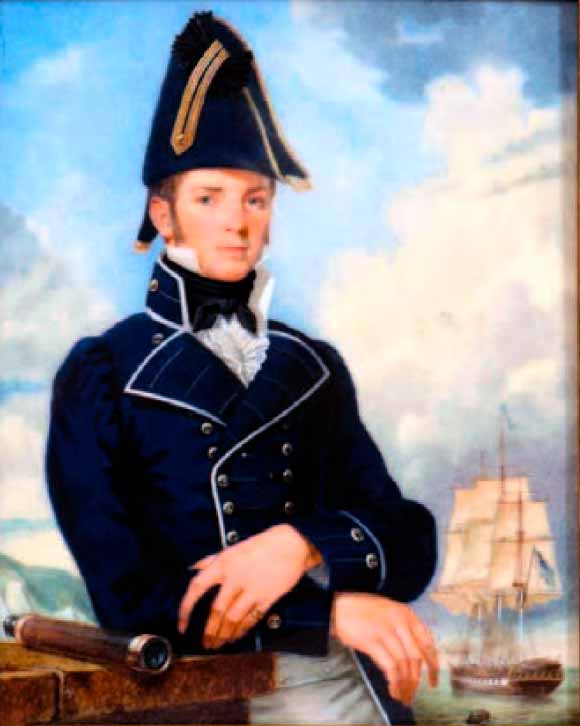 Retrato de un teniente de navío británico, con una corbeta en segundo plano, realizado en el año 1805. 