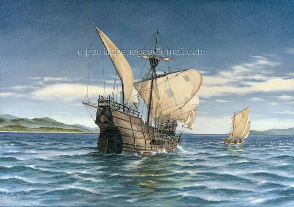 Terra Australis Incognita. Pintura de la nao del navegante español Torres, que descubrió Australia sin saberlo.