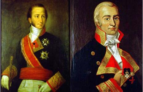 Retratos de Cayetano Valdés y Santiago Liniers con sus uniformes de la Armada española
