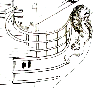 Vista de un típico mascarón de proa de un navío español.